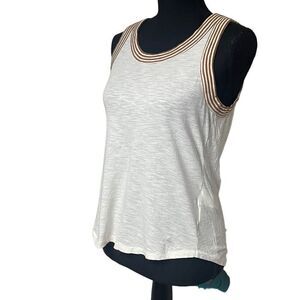 Madewell White and Tan Striped Ringer Tank